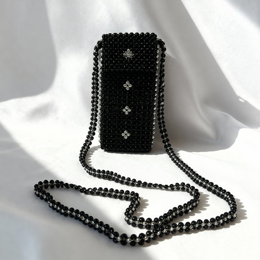 Midnight Crystal Beaded Phone Bag