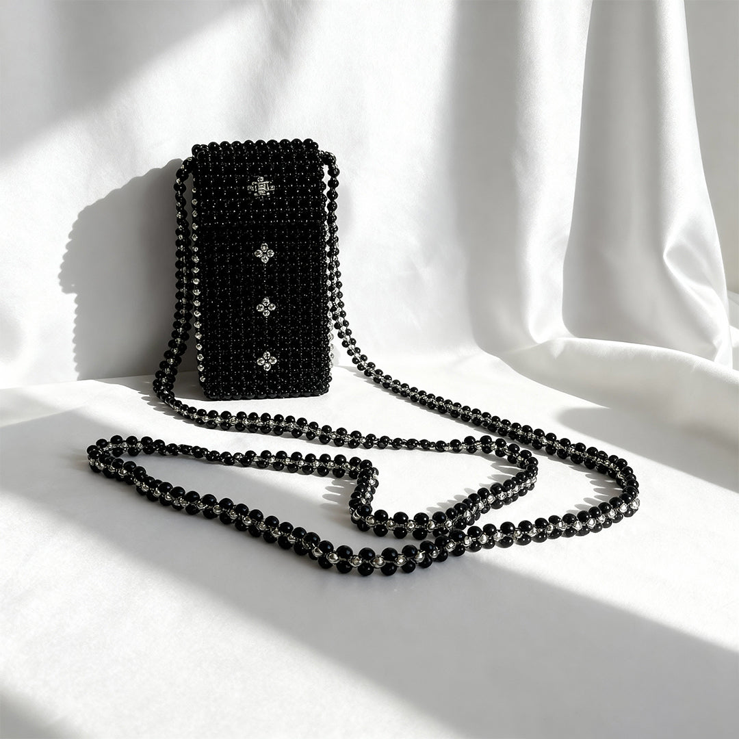 Midnight Crystal Beaded Phone Bag