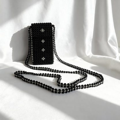 Midnight Crystal Beaded Phone Bag