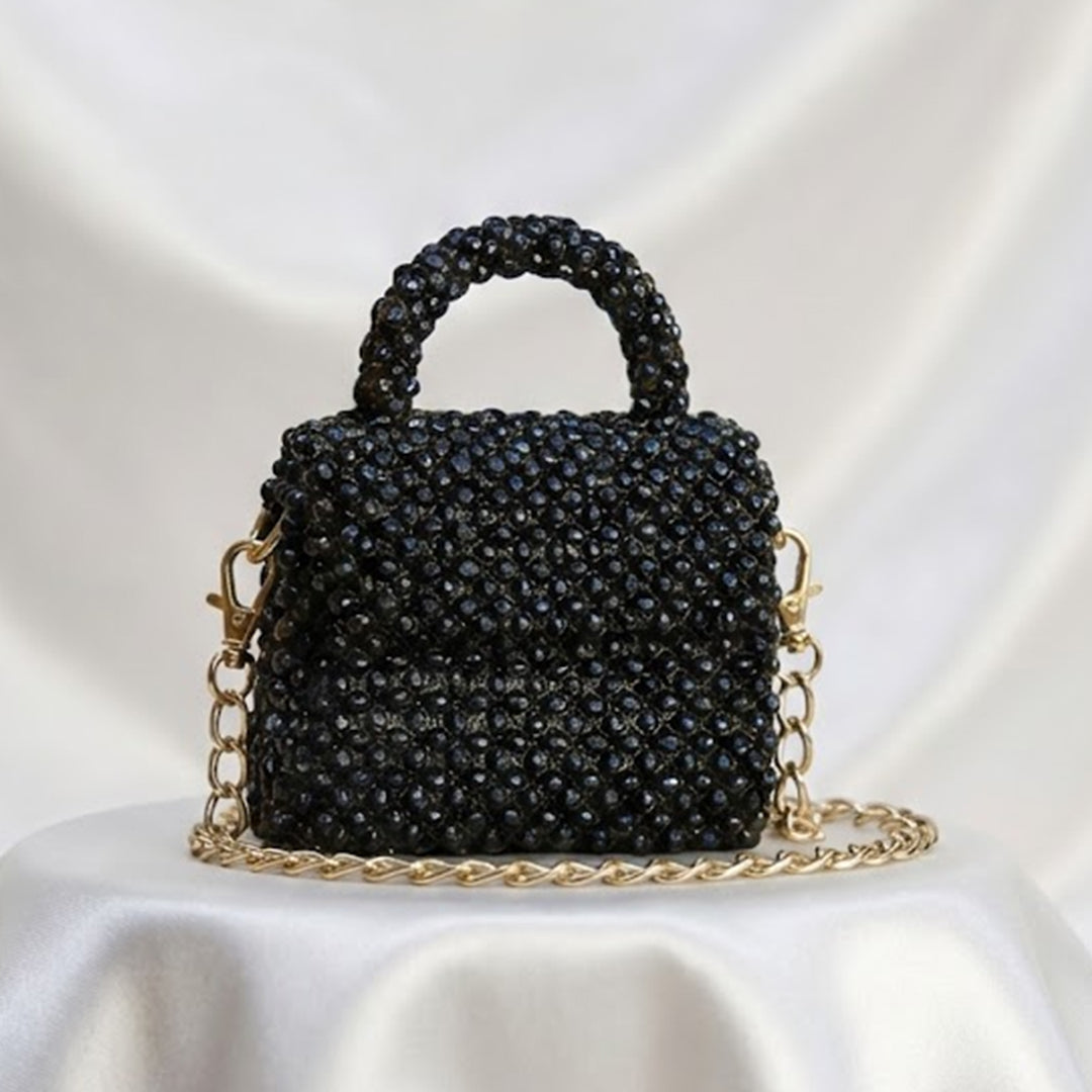 Silver Black Mini Crystal Bag