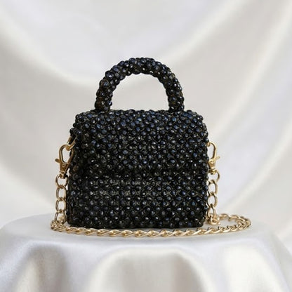 Silver Black Mini Crystal Bag