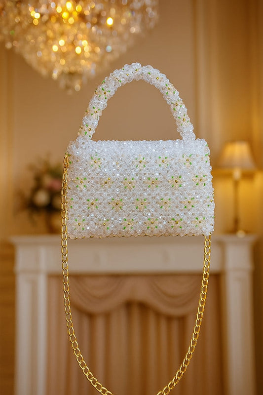 White Crystal Bead Bag