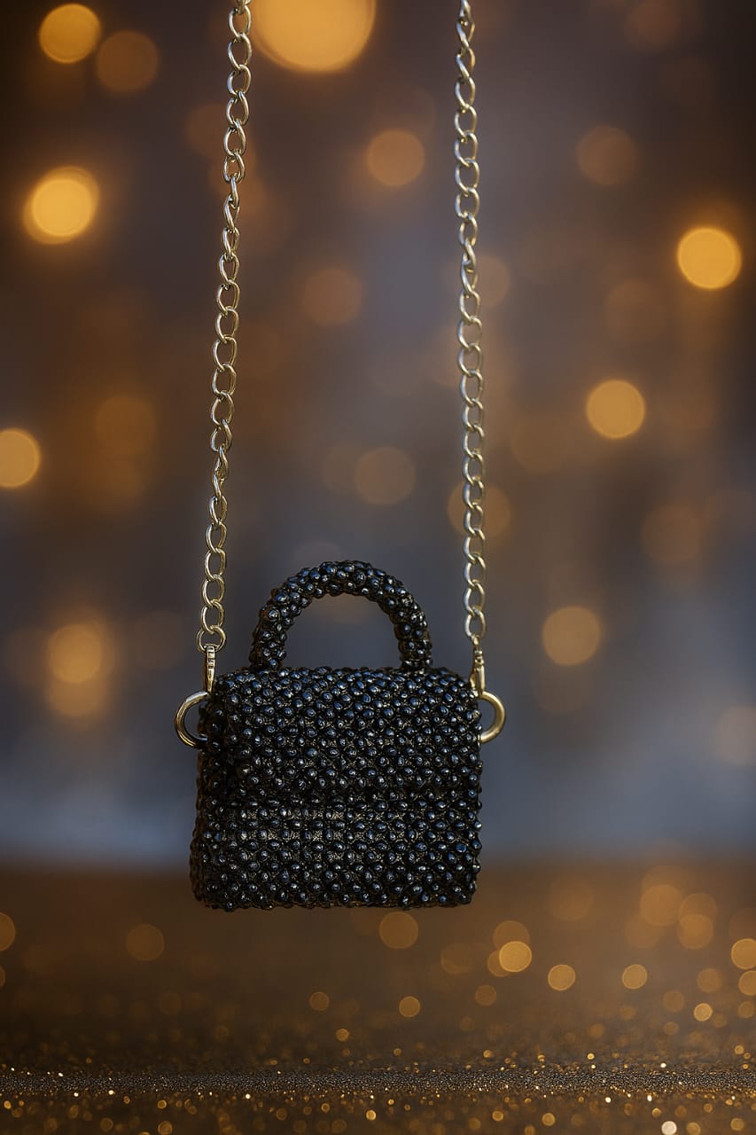 Silver Black Mini Crystal Bag