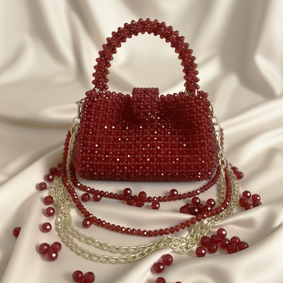 Wine Red Crystal Bead Handbag