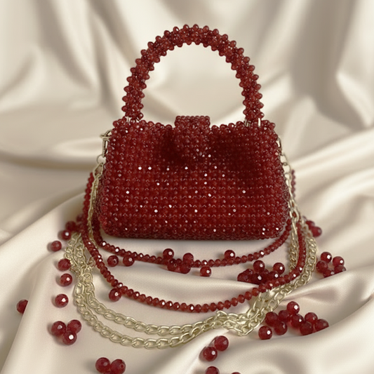 Wine Red Crystal Bead Handbag